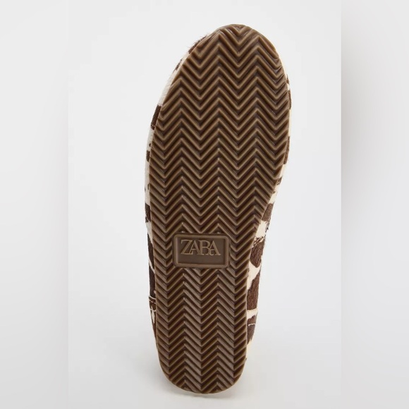 NWOT Zara Animal Print Leather Sneakers Size 38 US 8 Calf Hair - Picture 5 of 11